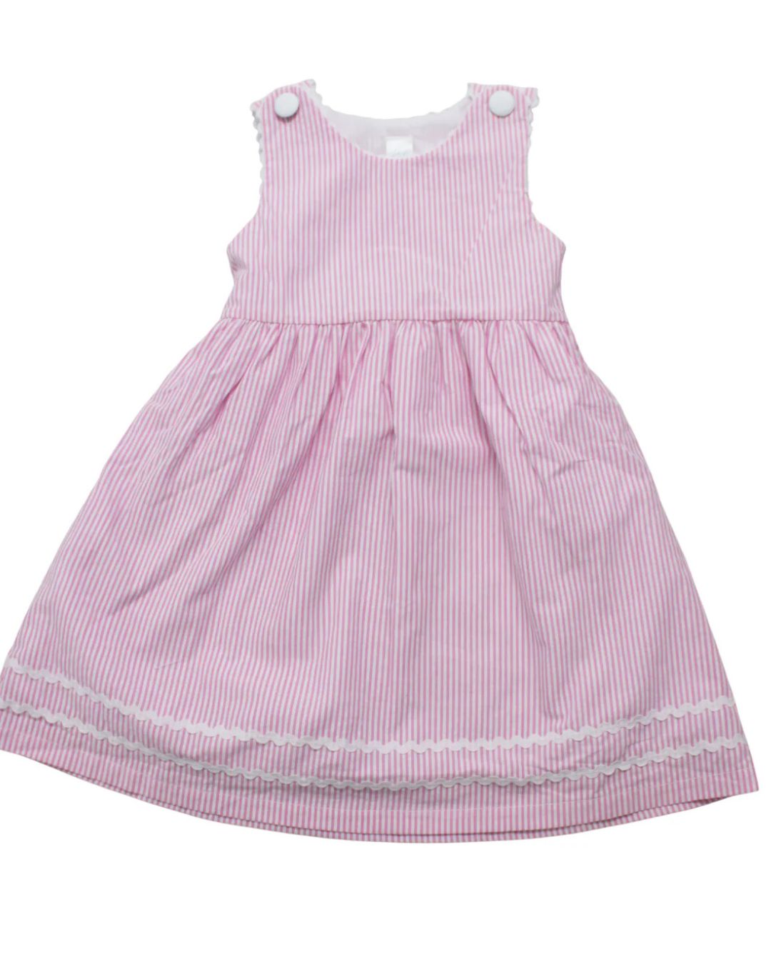 Hampton Pink Striped Seersucker Sun Dress w/ Ric Rac