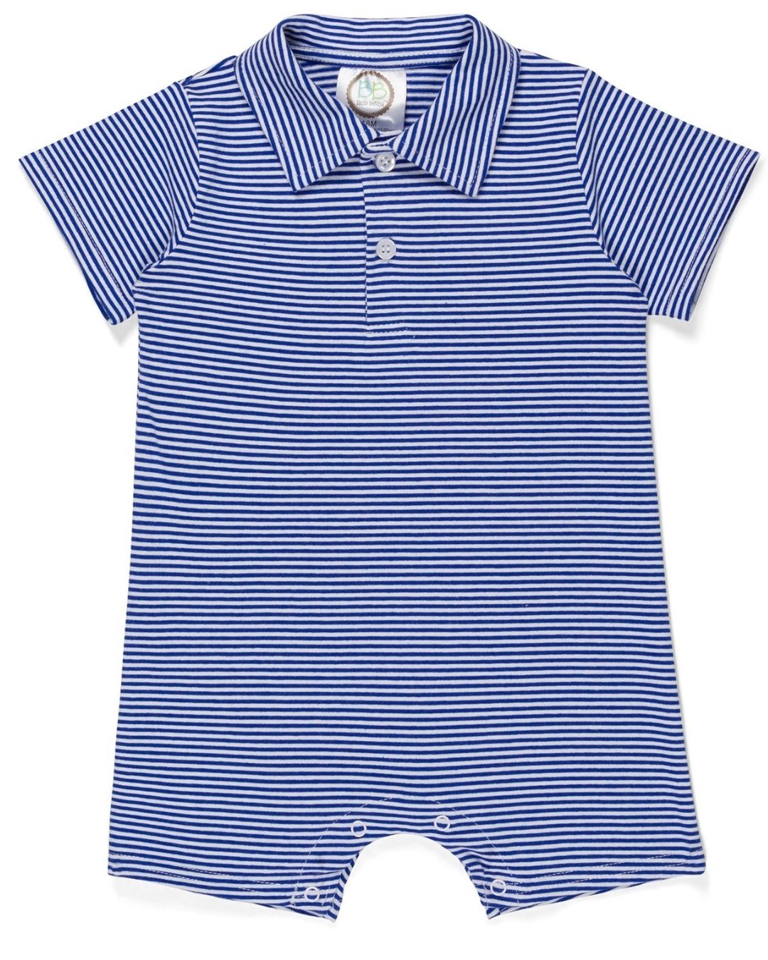 Short Sleeved Polo Style Collared Romper - Striped