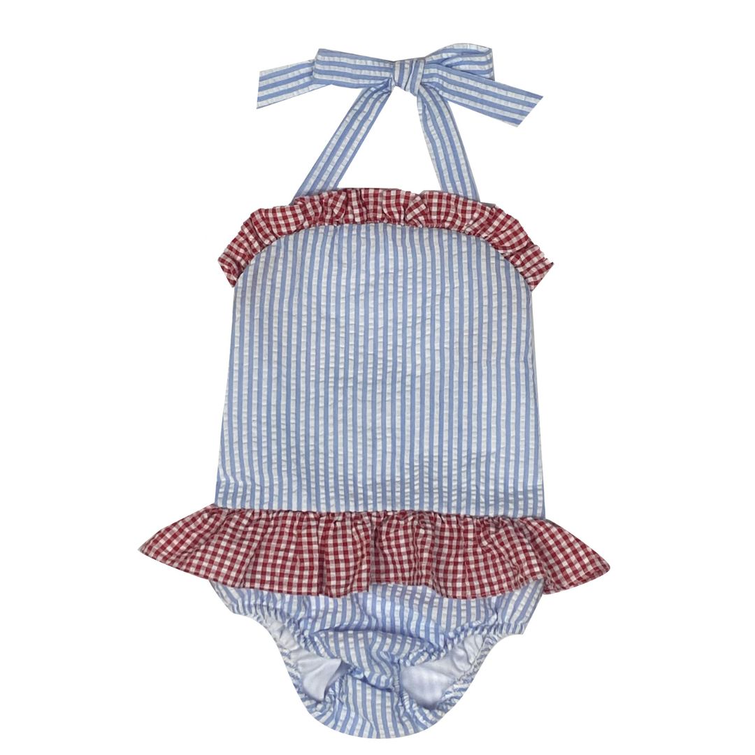 Seersucker One Piece and Two Piece Swimsuits