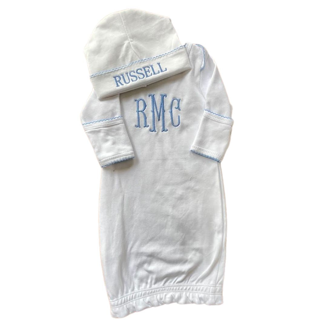 The Russell Baby Bundle (Picot Trim Gown + Picot Trim Hat)