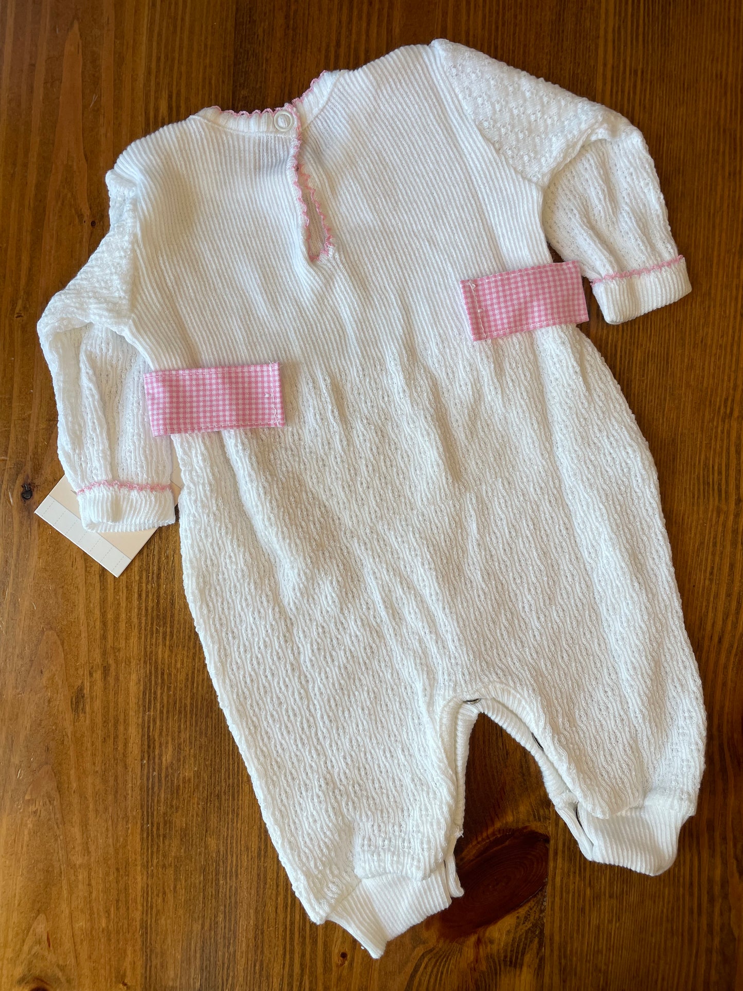 Paty Long Sleeve Romper with Pink Gingham Tabs