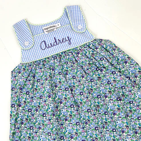 Girls Gingham and Floral Tab Dress