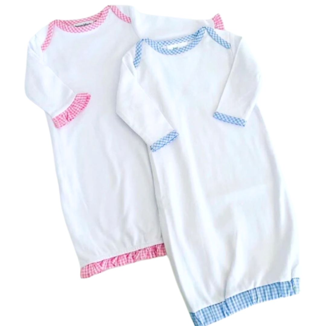 Pink Gingham Newborn Gown + Hat