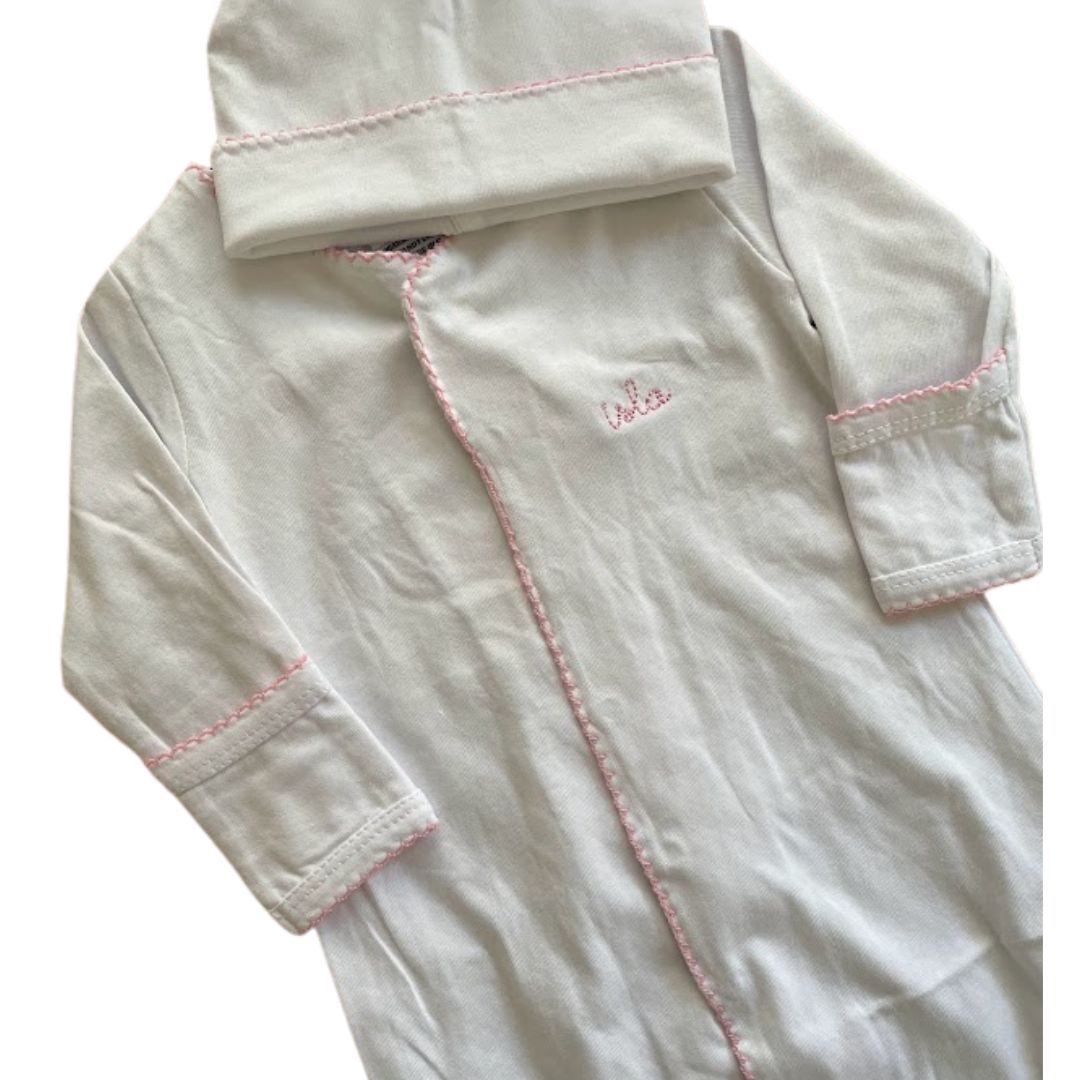 Custom Picot Trim Gown with Hidden Snaps