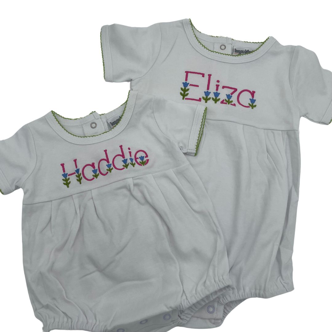 White Bubble with Green Picot Trim + Scandi Font