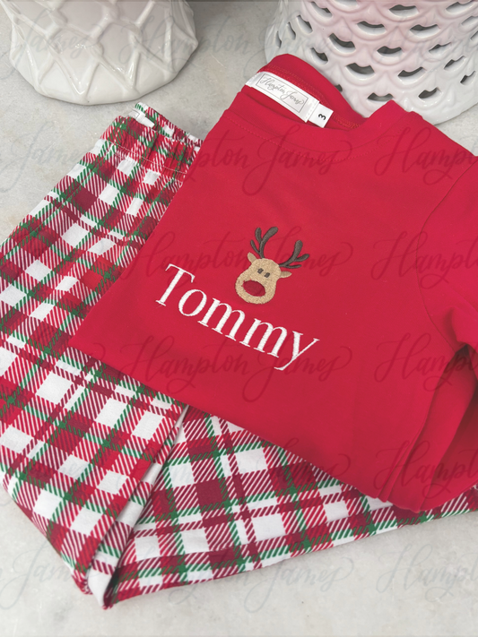 Red & Christmas Check Pant Set