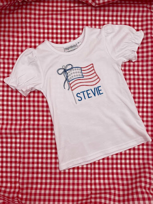 Customizable Girly 4th of July Flag with Bow Sketch T-Shirt