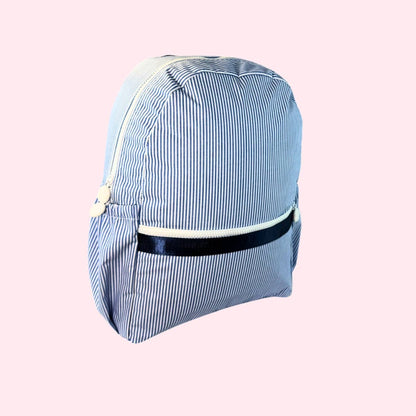 Navy Preppy Stripe ~WIPEABLE~Medium Backpack w/ Pockets