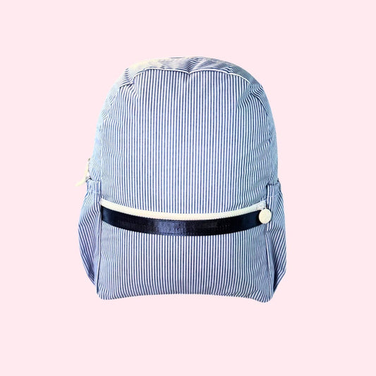 Navy Preppy Stripe ~WIPEABLE~Medium Backpack w/ Pockets