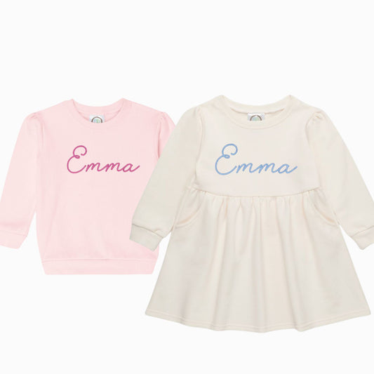 Girl Sweatshirt and Sweatshirt Dress Pack- Pink and Cream