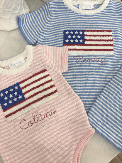 *June arrival* Freedom Flag Knit Bubble - Pink and Blue
