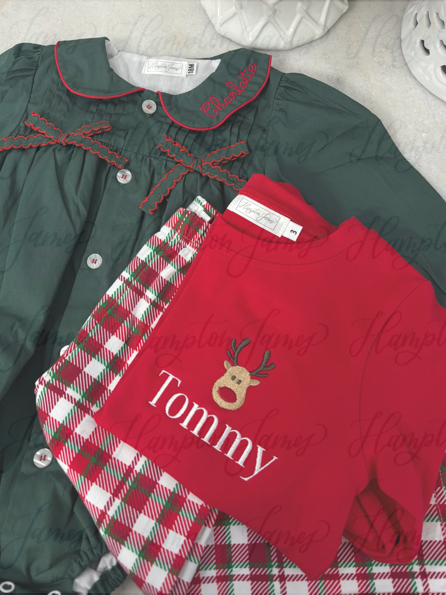 Red & Christmas Check Pant Set