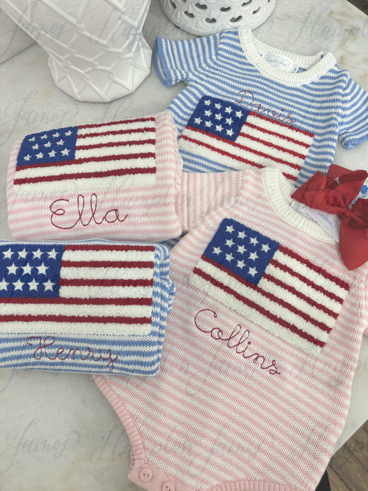 *June arrival* Freedom Flag Knit Short Set - Pink and Blue