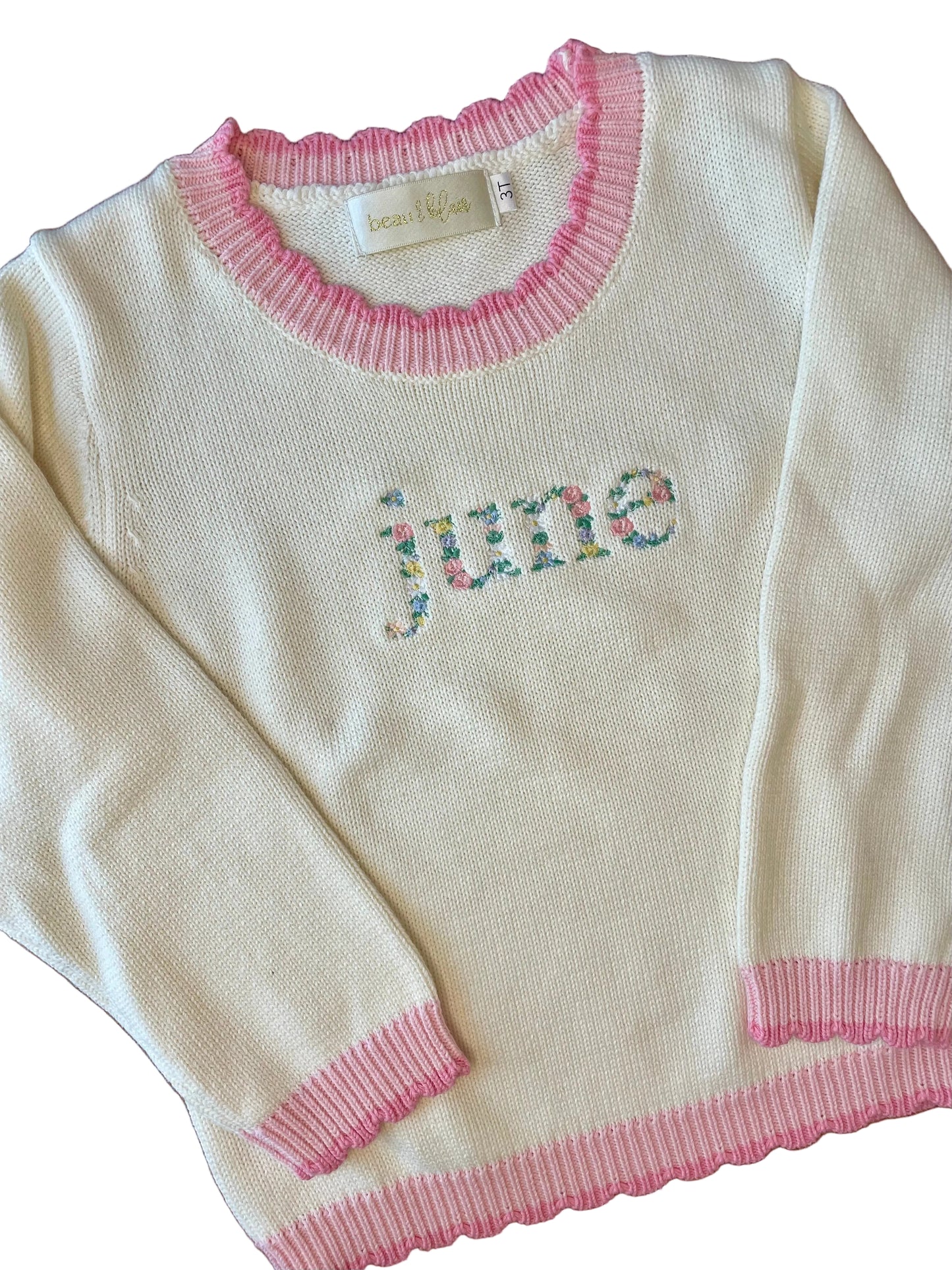 Pink and Cream - Scallop Sweater FLORAL FONT *NOVEMBER TAT*