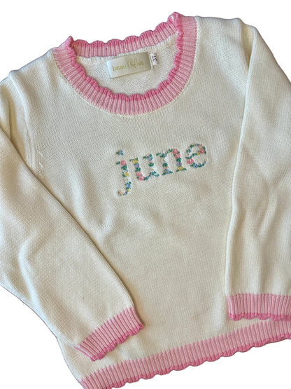 Pink and Cream - Scallop Sweater FLORAL FONT *NOVEMBER TAT*