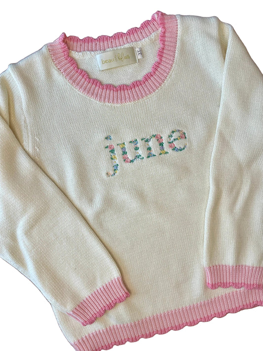 Pink and Cream - Scallop Sweater FLORAL FONT *NOVEMBER TAT*
