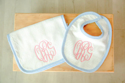 Custom Seersucker Edge Waffle Cone Bib & Burp Cloth