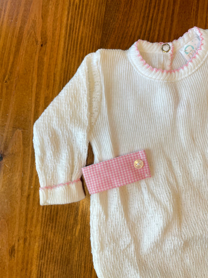 Paty Long Sleeve Romper with Pink Gingham Tabs