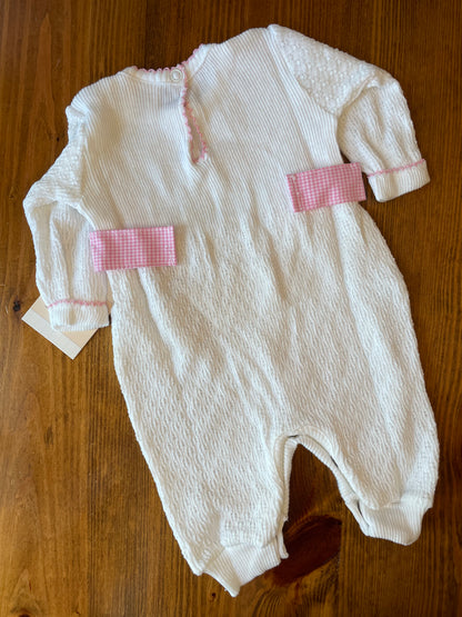 Paty Long Sleeve Romper with Pink Gingham Tabs