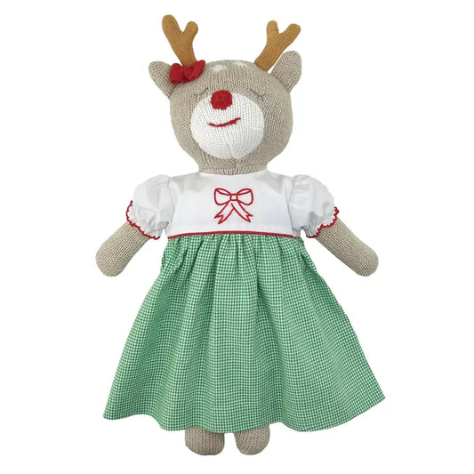 Knit Reindeer Doll with Green Check Dress