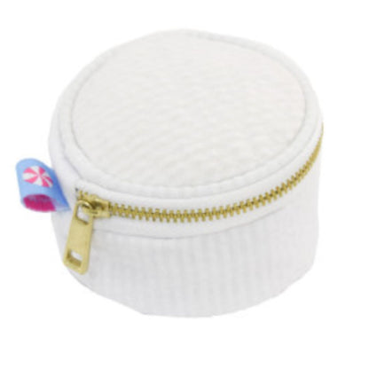 Custom Mint White Seersucker Paci Holder - Mini Button Bag