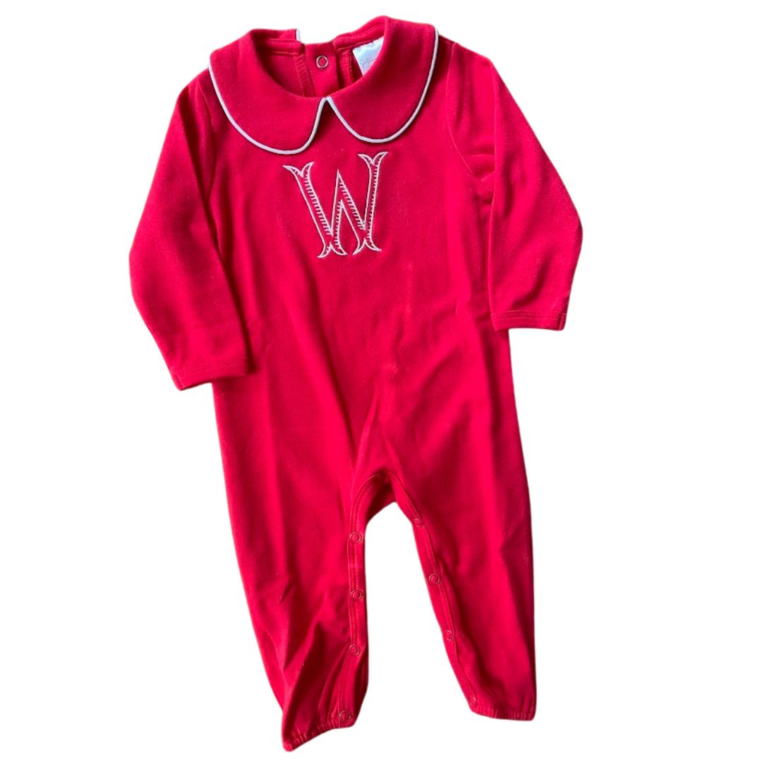Valentines Boys Piped Edge Collared Romper