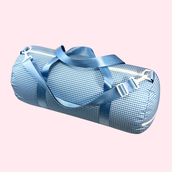 Wipeable Baby Blue Gingham Weekend Duffel