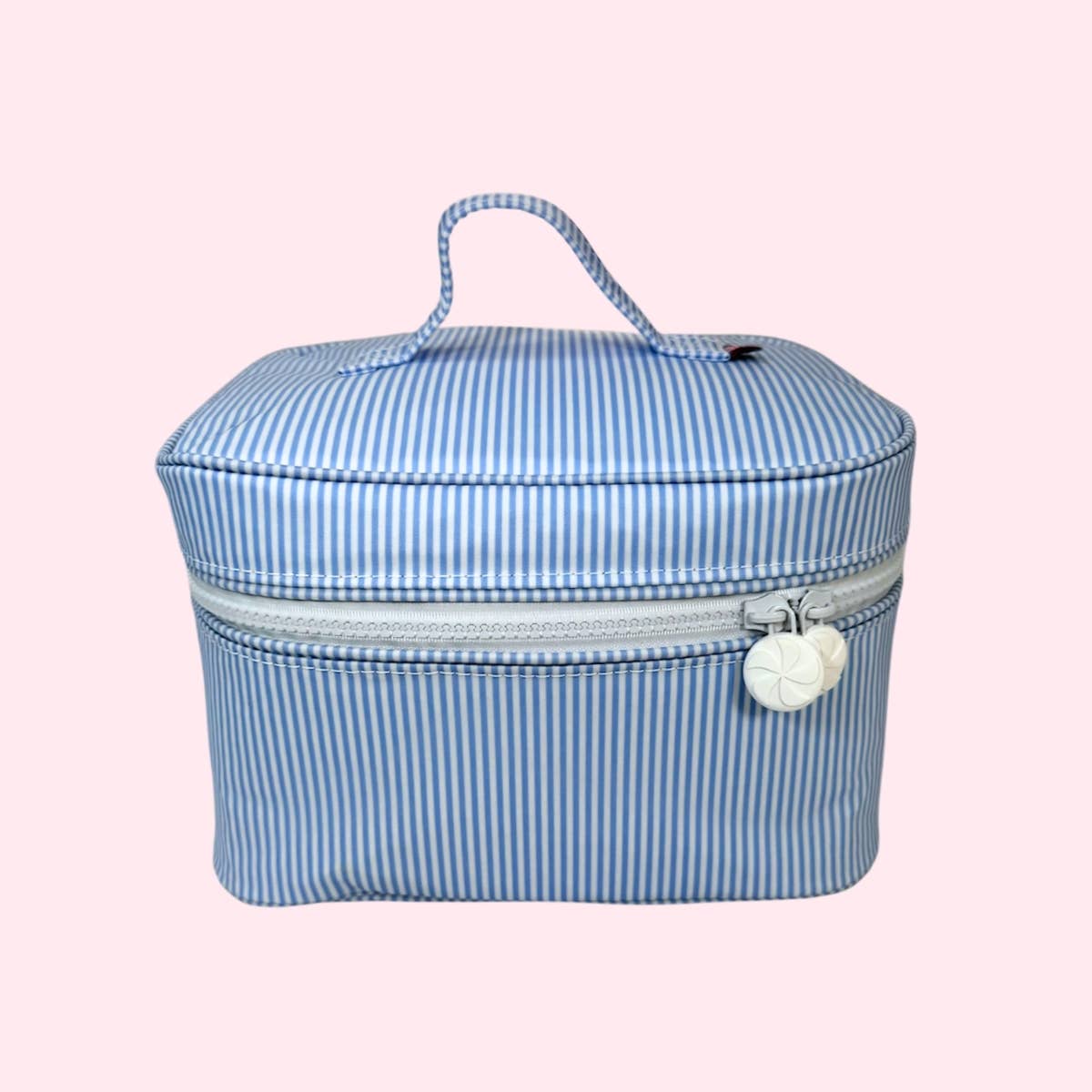 Baby Blue Preppy Stripe ~WIPEABLE~ Train Case | Mint